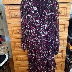 Tommy Hilfiger Chiffon Long Sleeve Floral Dress - Purple and Pink size 14